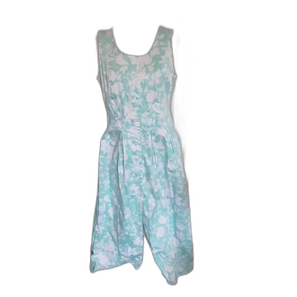 Classic JG Hook teal floral button front sundress sz 12 cotton spandex - Picture 1 of 4